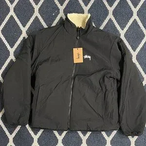 old y2k stussy reversible jacket スカジャン Stussy Reversible Dragon Sherpa Jacket – Natural/ Blue